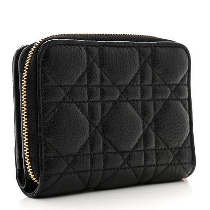 Christian Dior Grained Calfskin Supple Cannage Caro Compact Zip Card Wallet Black 3 of 7