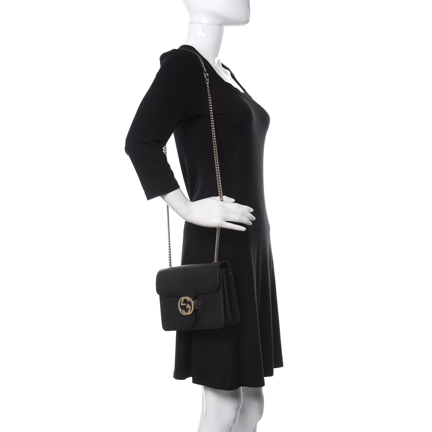 Dollar Calfskin Small Interlocking G Shoulder Bag Black