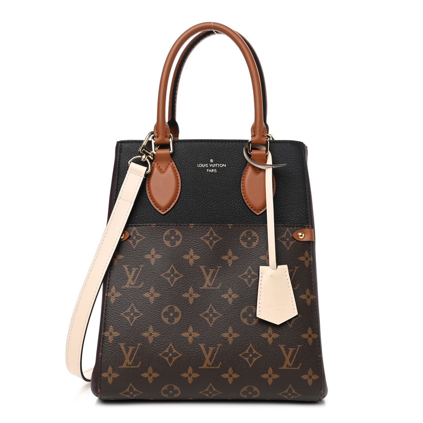Calfskin Monogram Fold Tote MM Black Wine Cream
