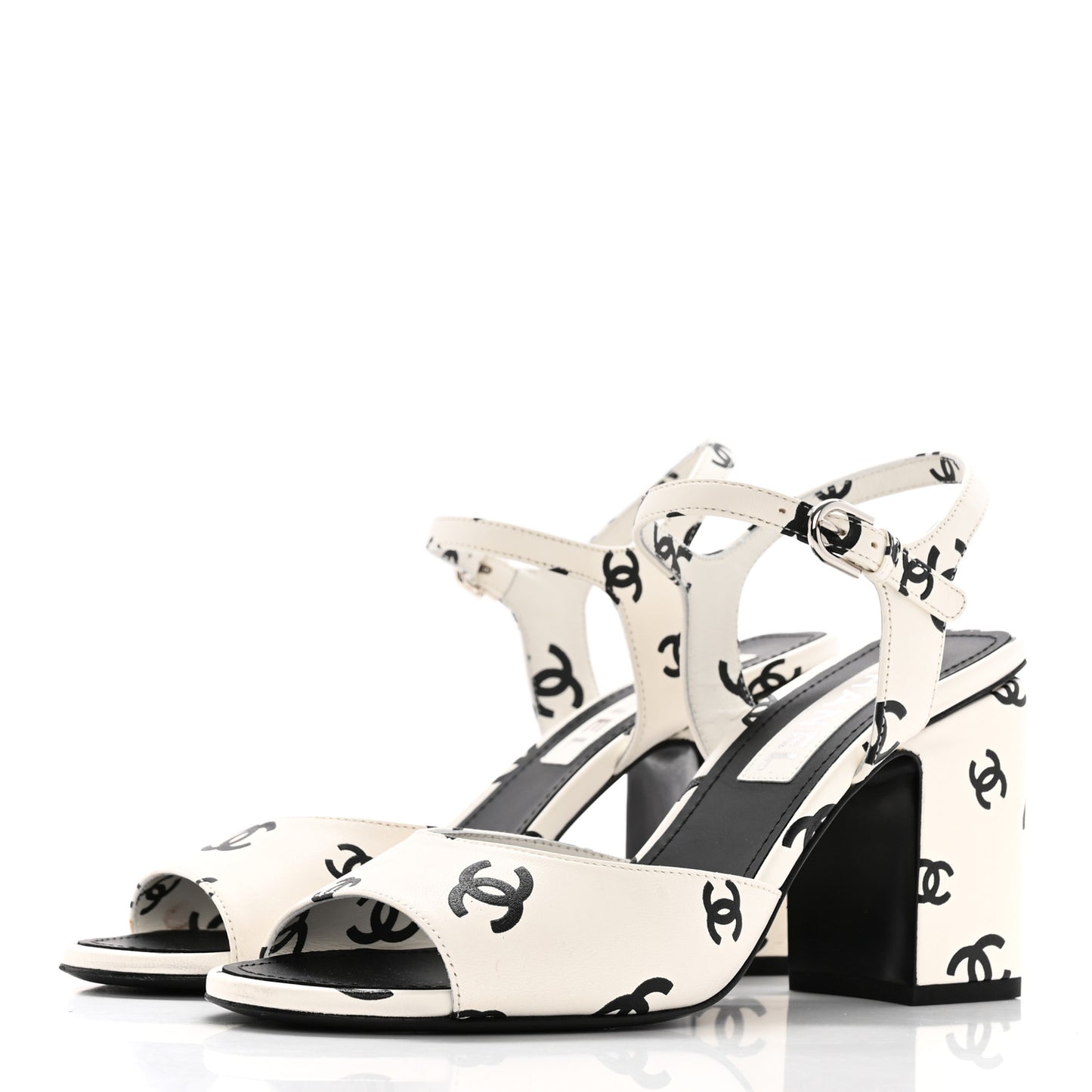 Printed Lambskin Coco Beach Sandals 39 White Black