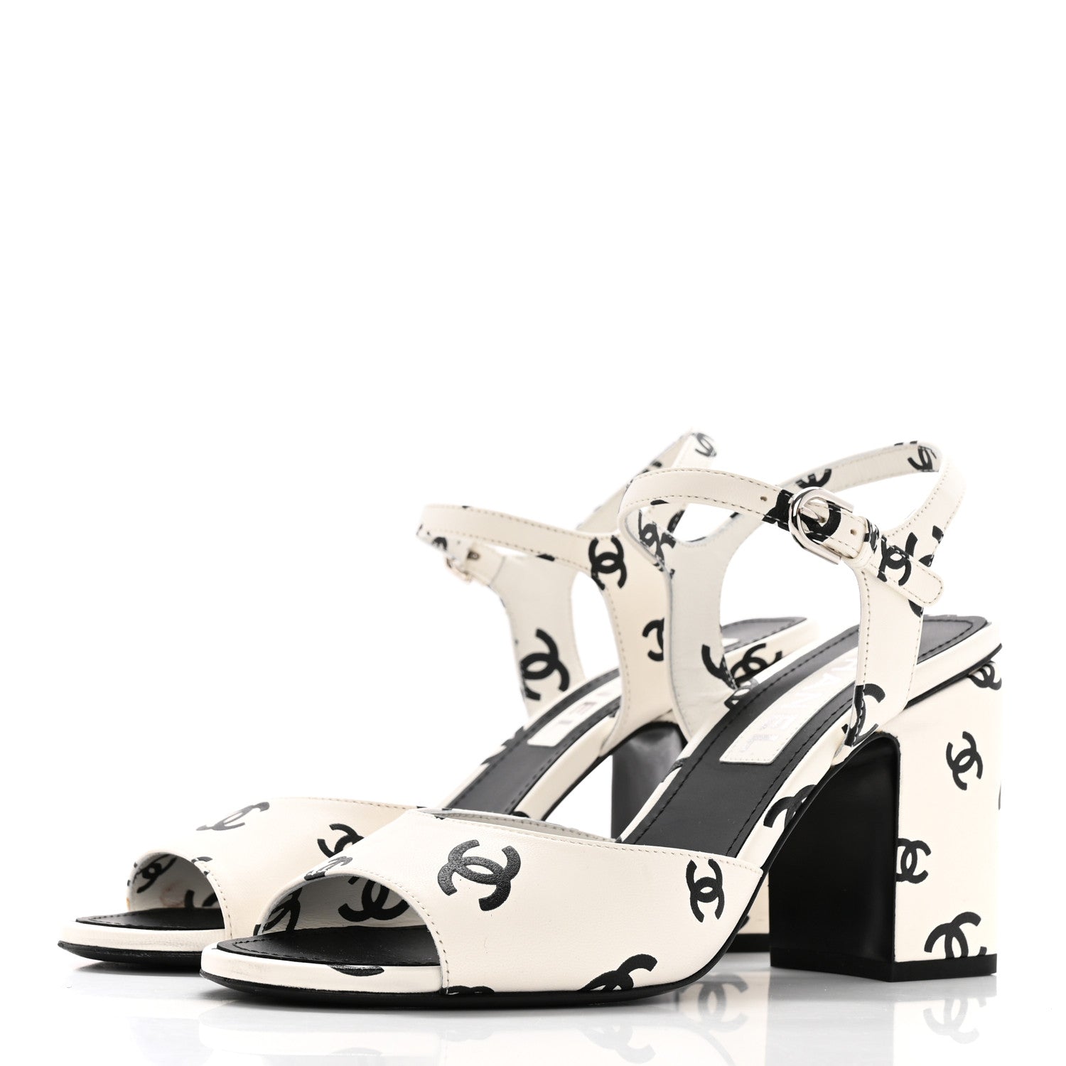 Chanel Printed Lambskin Coco Beach Sandals 39 White Black 3 of 19