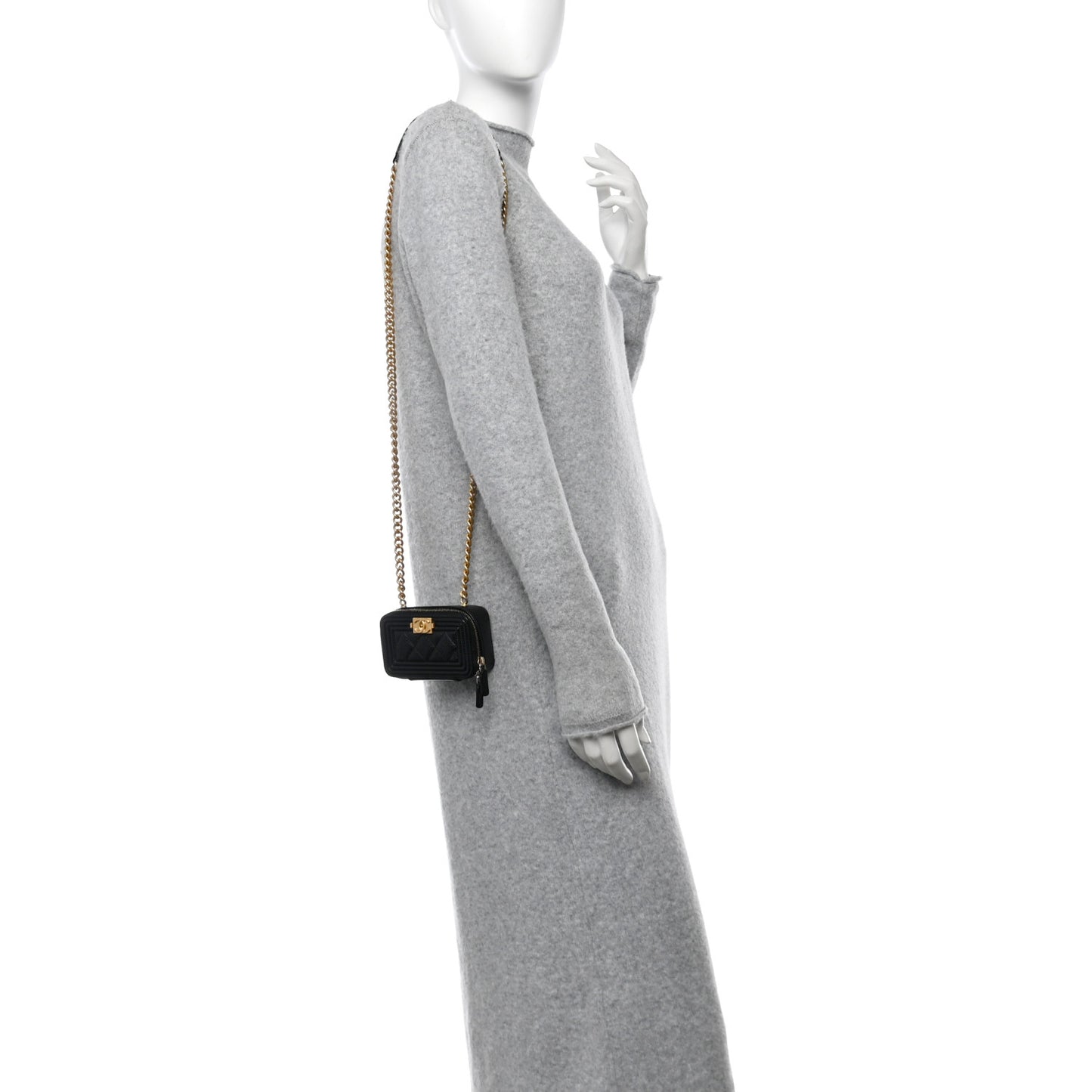 Caviar Quilted Mini Boy Clutch With Chain Black