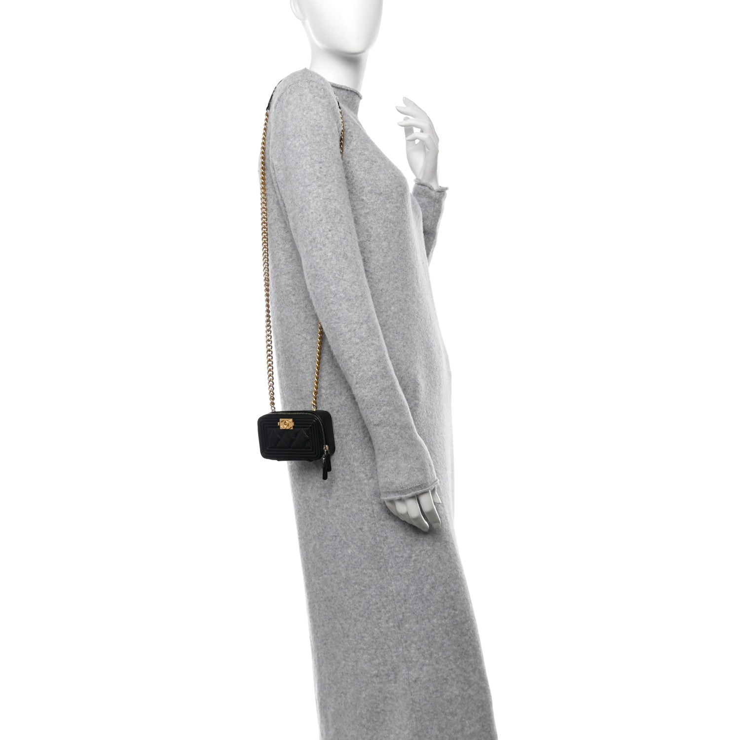 Chanel Caviar Quilted Mini Boy Clutch With Chain Black 2 of 10