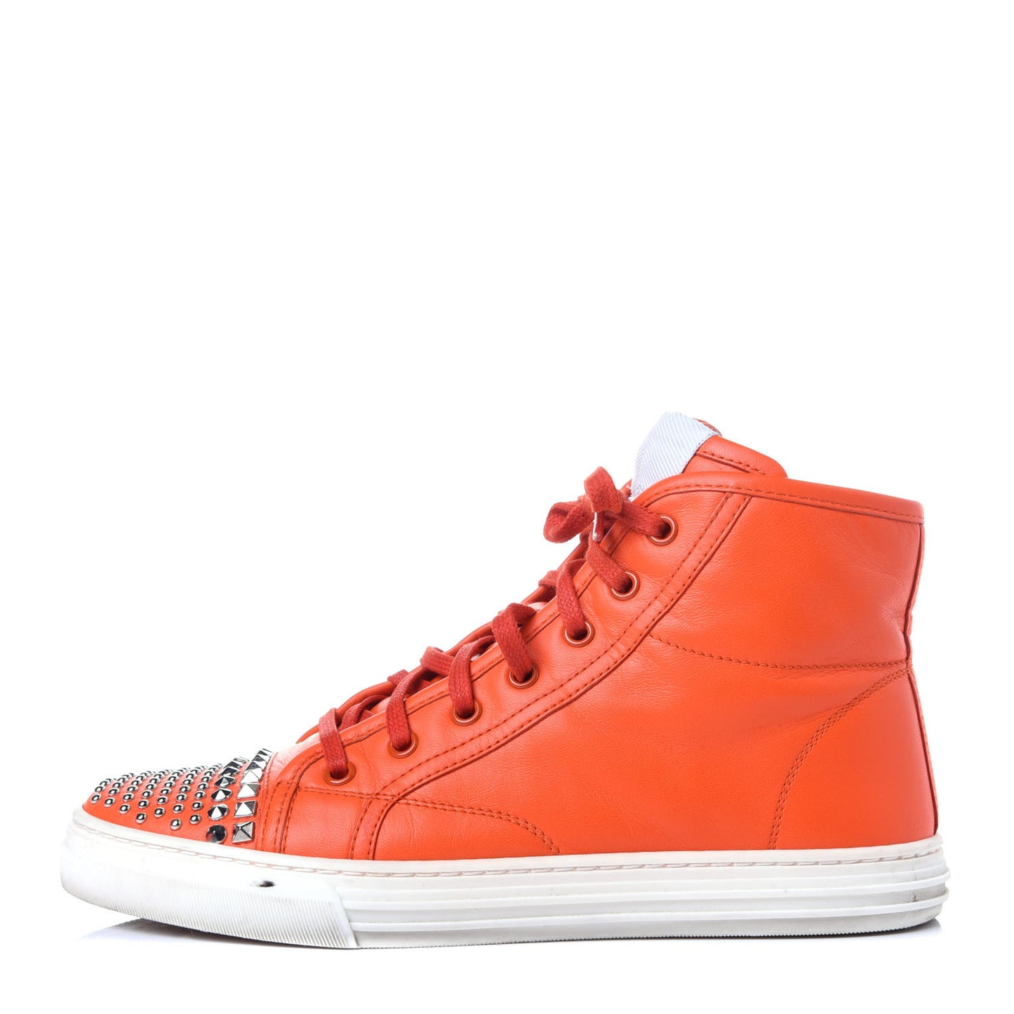 Nappa Studded Womens High Top Sneakers 36.5 Vibrant Orange