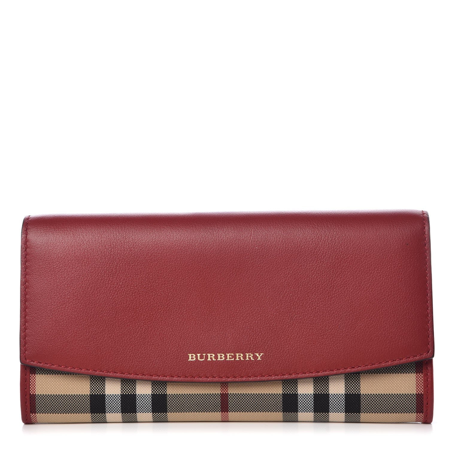 Burberry Calfskin House Check Continental Wallet Red 1 of 7