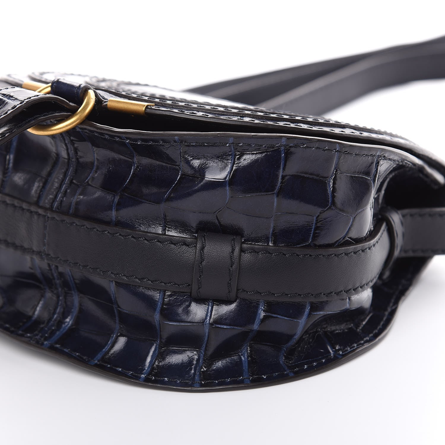 Chloe Calfskin Crocodile Embossed Mini Marcie Round Crossbody Bag Full Blue 8 of 10