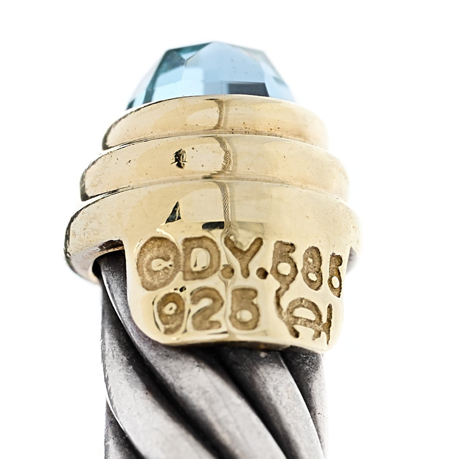David Yurman Sterling Silver 14K Yellow Gold Blue Topaz 5mm Cable Classics Petite Color Bracelet 5 of 5