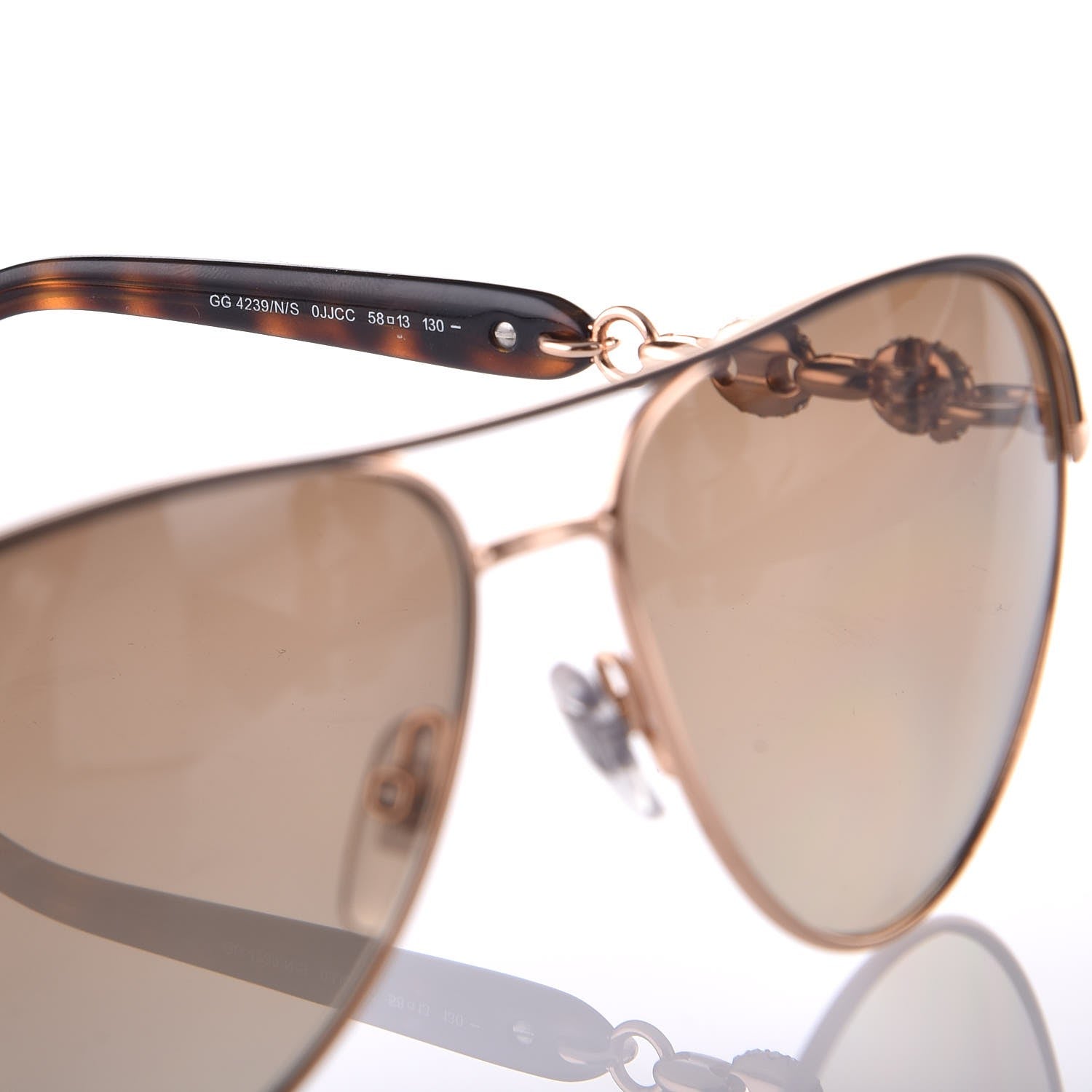 Gucci Crystal Aviator Marina Chain Sunglasses GG 4239/N/S Gold Havana 6 of 9