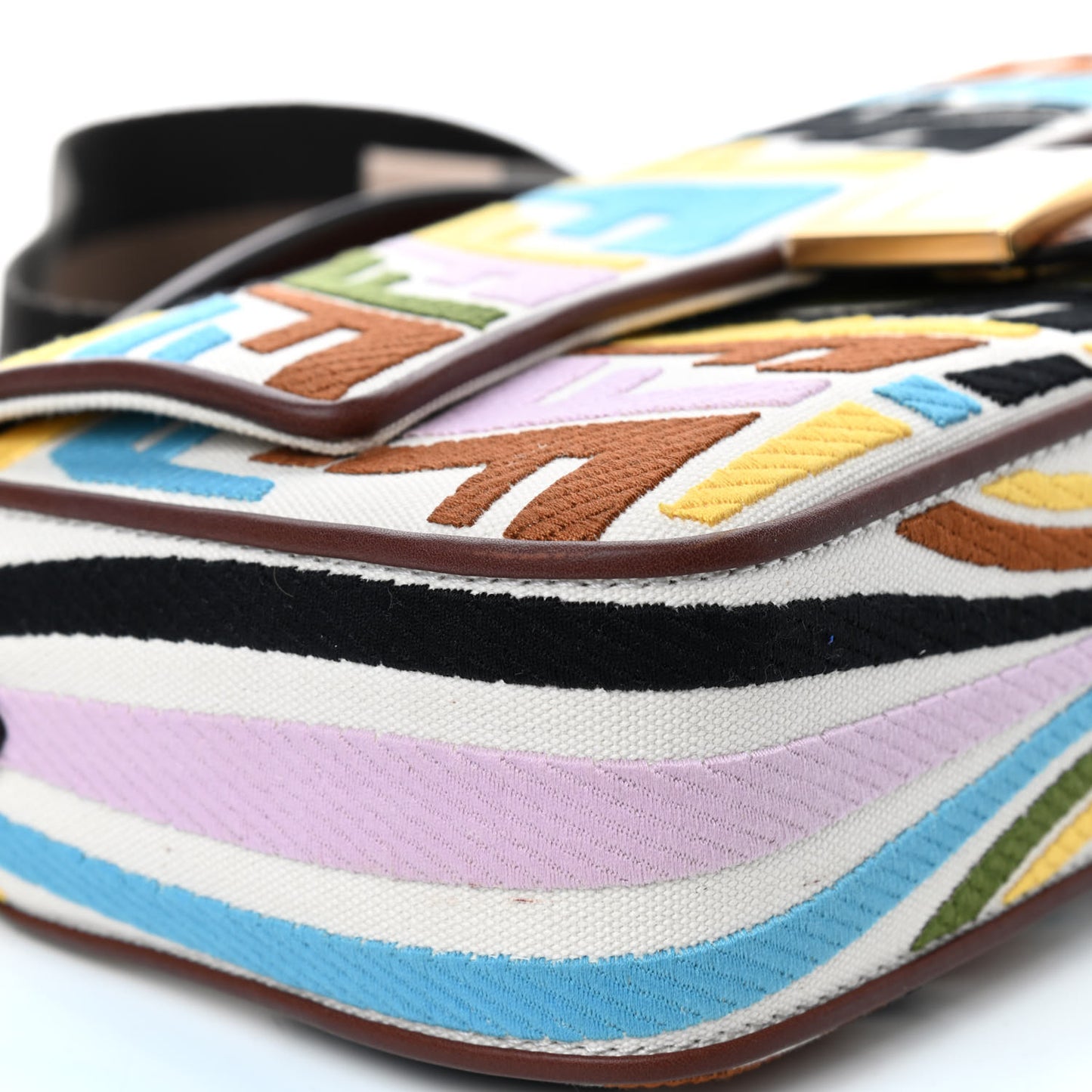 X SARA COLEMAN Canvas Vitello King Seta FF Fish Eye Embroidered Baguette Grezzo Multicolor Ghianda