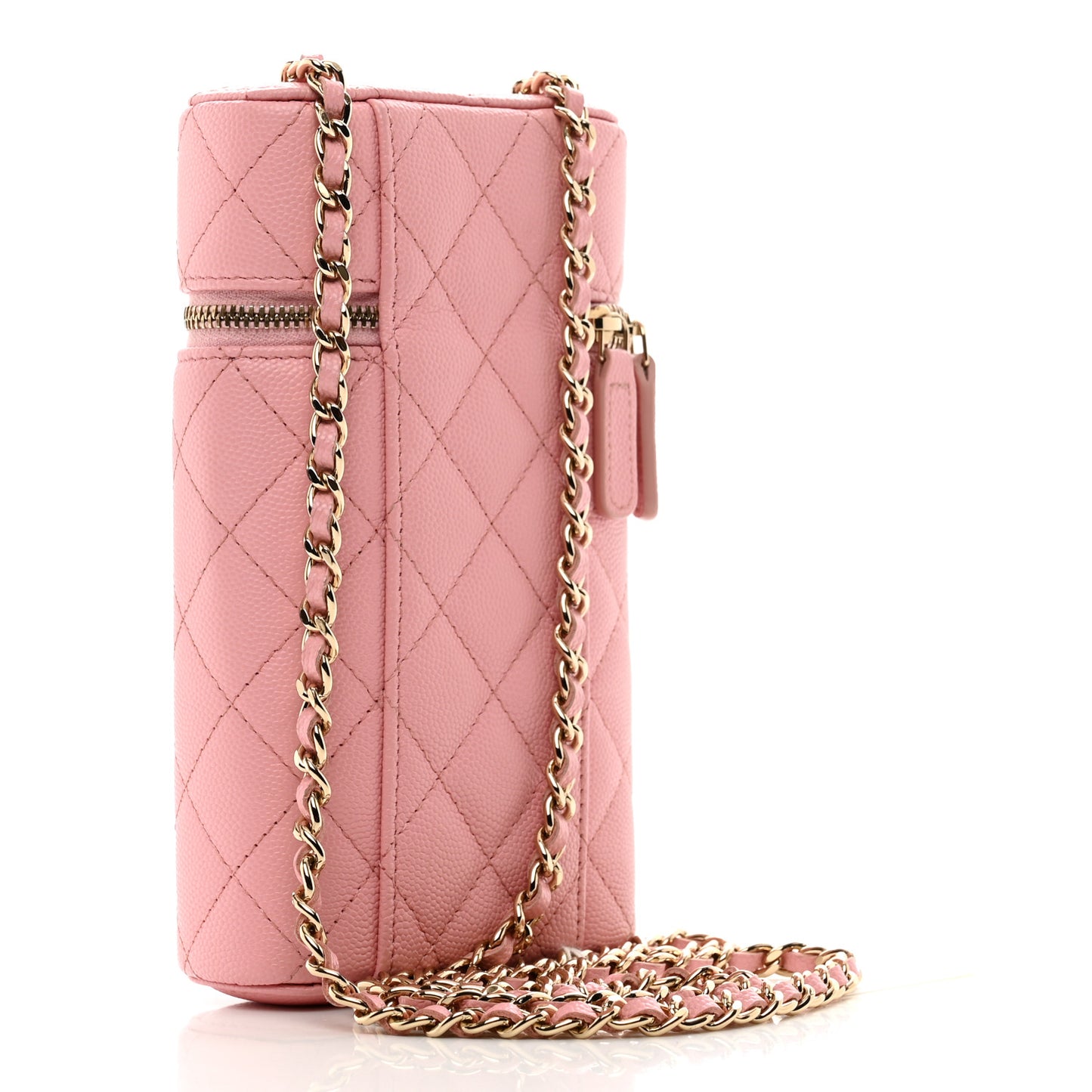 Caviar Quilted Phone Holder With Chain Pink