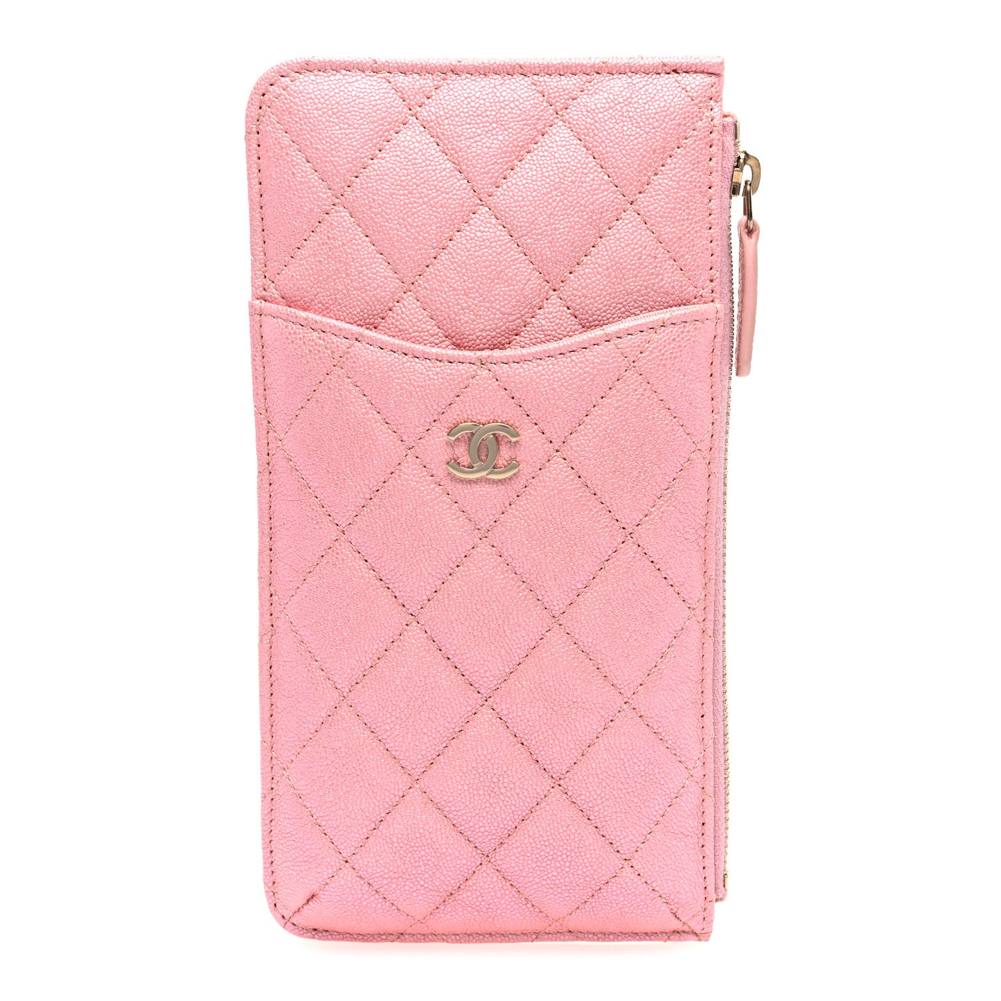 Iridescent Caviar Quilted Classic iPhone Pouch  Rose Pink