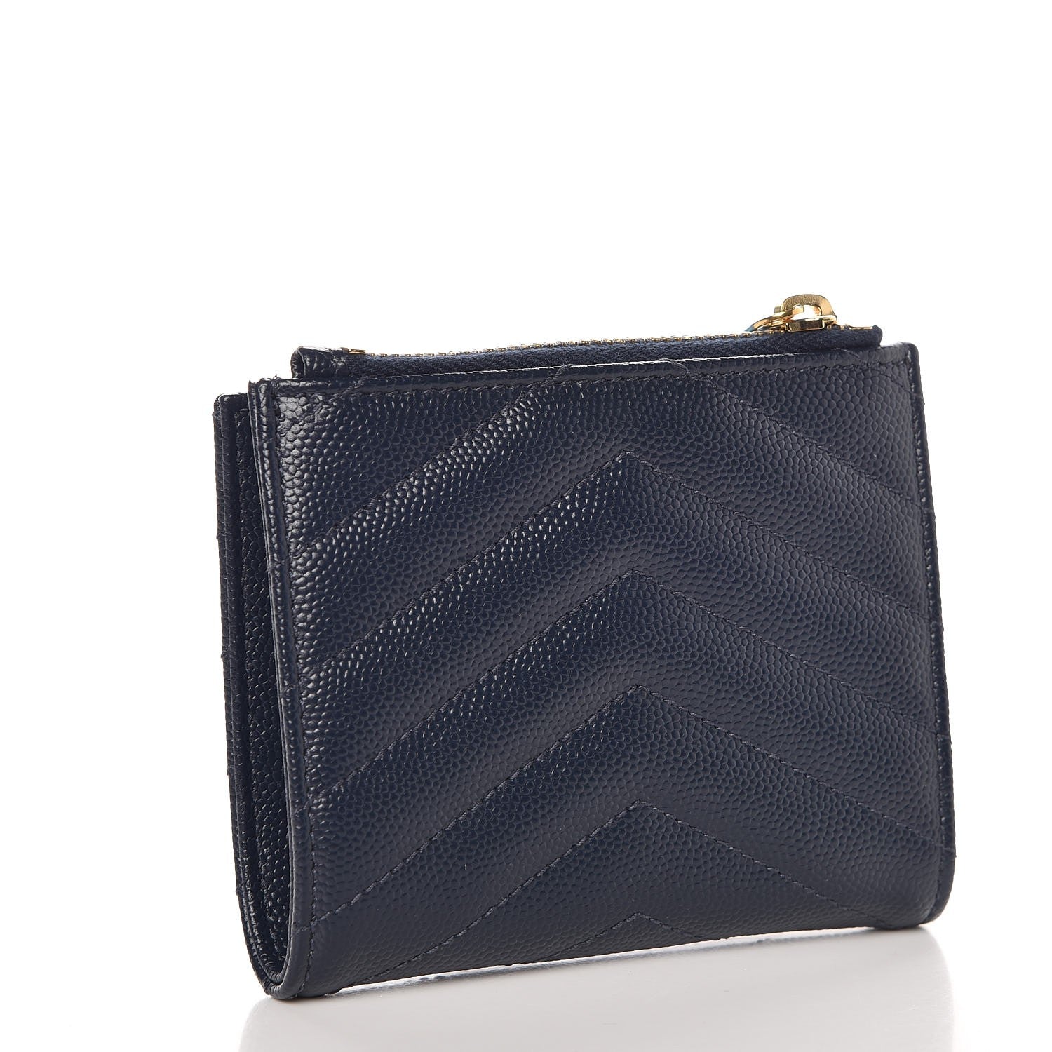 Saint Laurent Grain De Poudre Matelasse Chevron Monogram Zipped Card Case Navy 3 of 7
