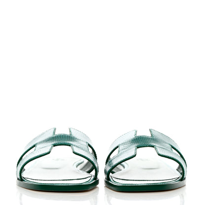 Hermes Lizard Oran Sandals 40 Vert Emeraude 2 of 8