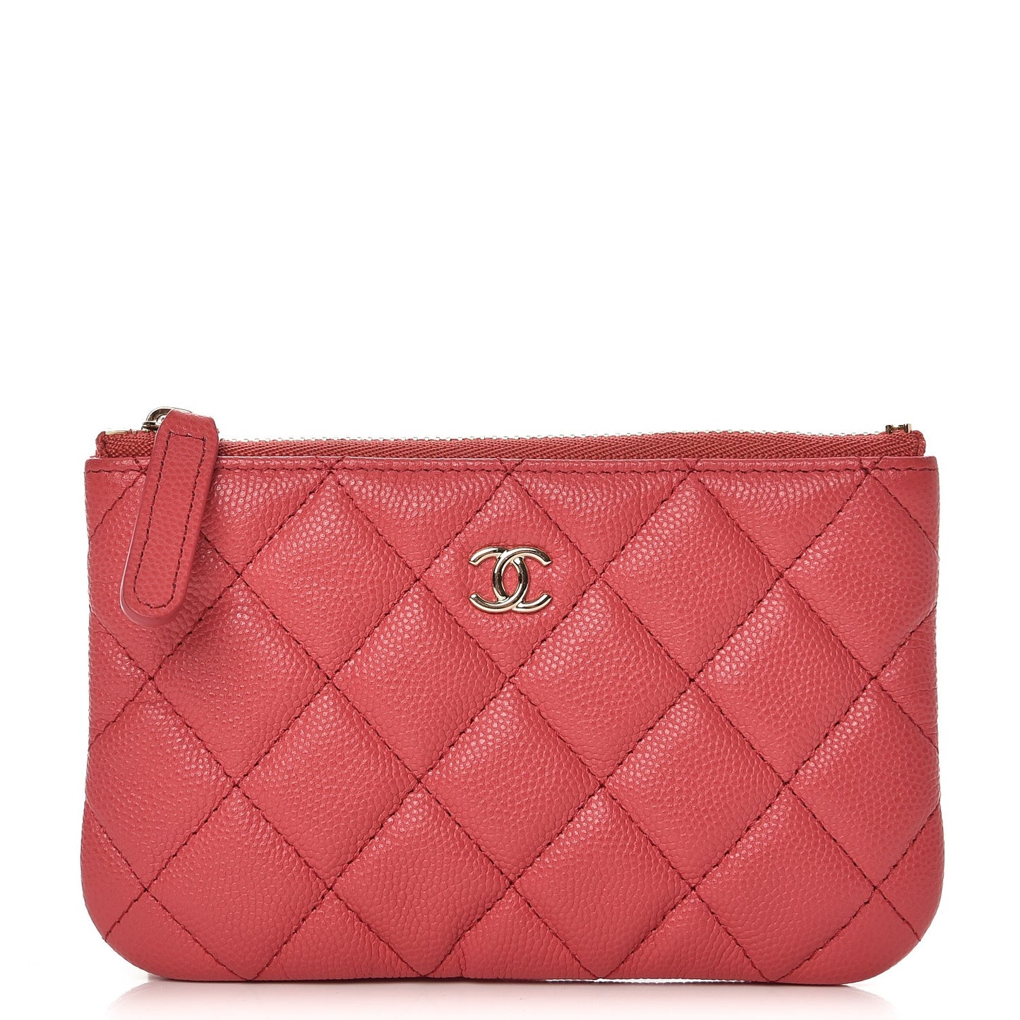 Caviar Quilted Small Cosmetic Case Dark Pink