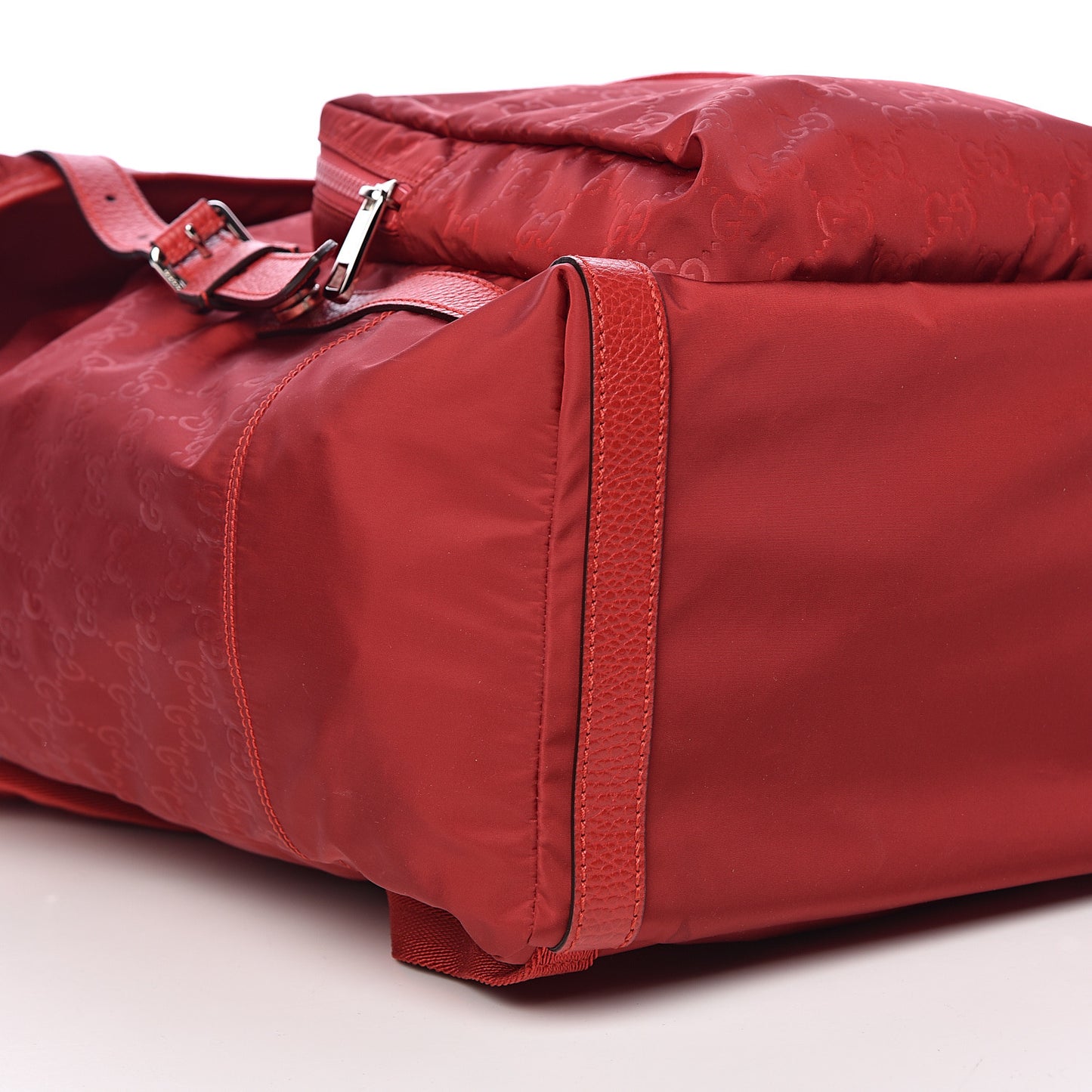 Nylon Monogram Dollar Calfskin Medium Light Double Buckle Backpack Vibrant Red