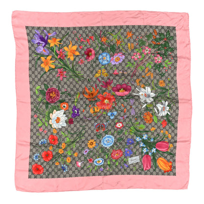 Gucci Silk Twill GG Monogram Special Florio Square Scarf Beige Pink 2 of 8