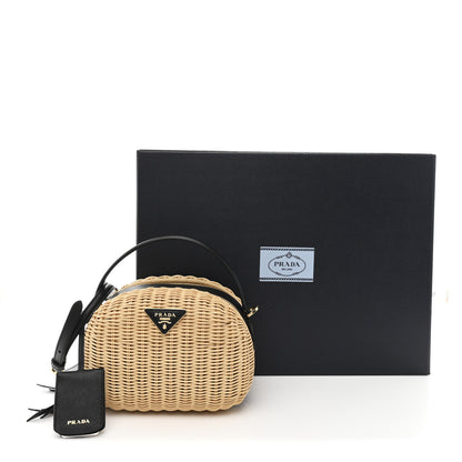 Prada Wicker Saffiano Midolino Odette Top Handle Bag Naturale Black 11 of 11