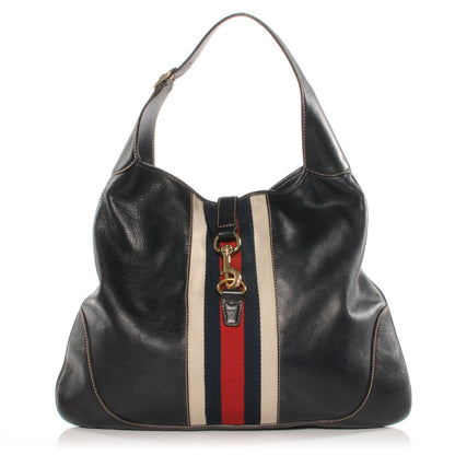 Gucci Calfskin Web Medium Jackie O Bouvier Hobo Navy 1 of 7
