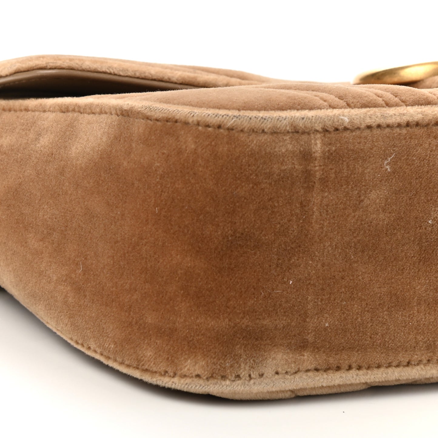 Velvet Matelasse Small GG Marmont Shoulder Bag Taupe