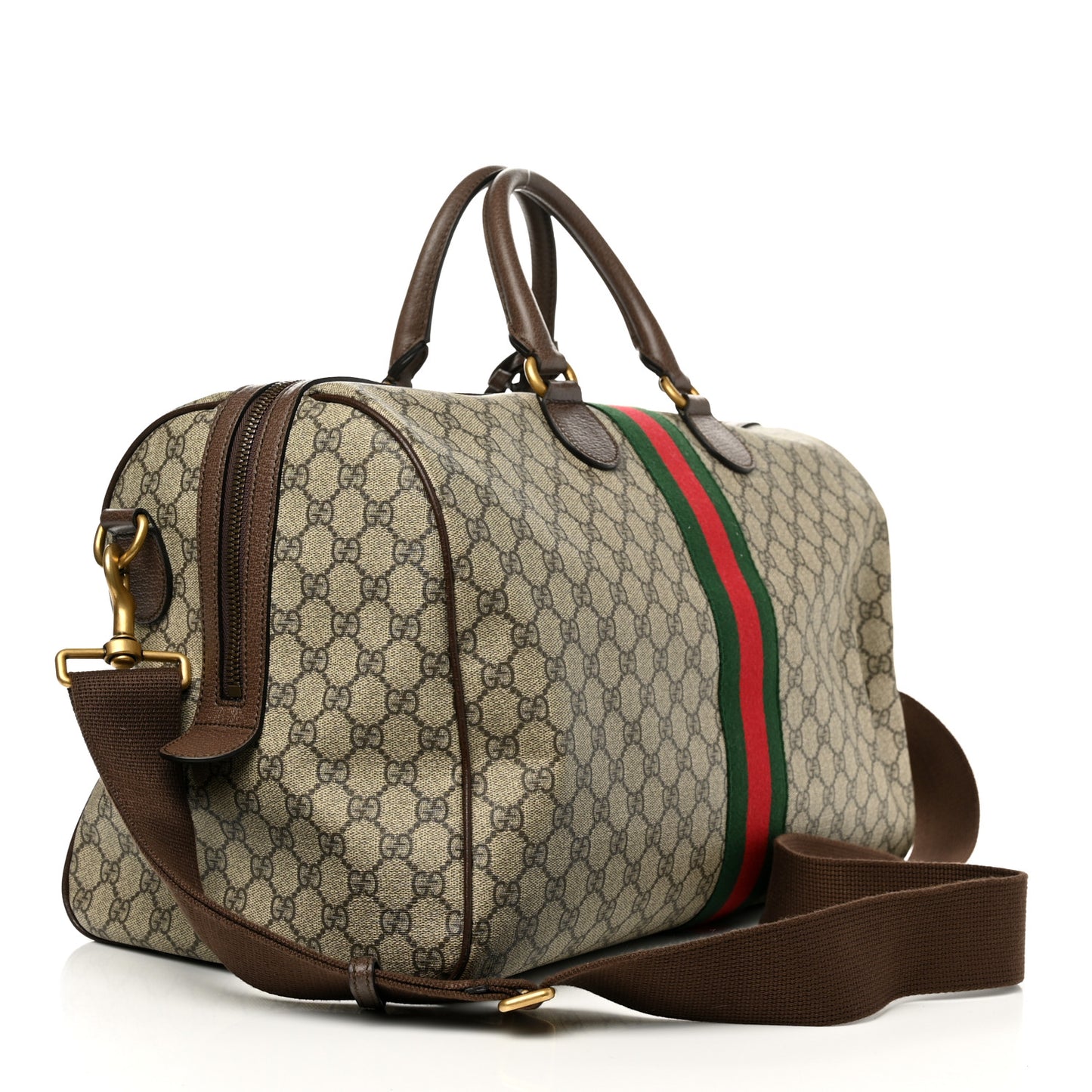 GG Supreme Monogram Textured Dollar Calfskin Web Medium Ophidia Carry-On Duffle Bag Beige Ebony New Acero