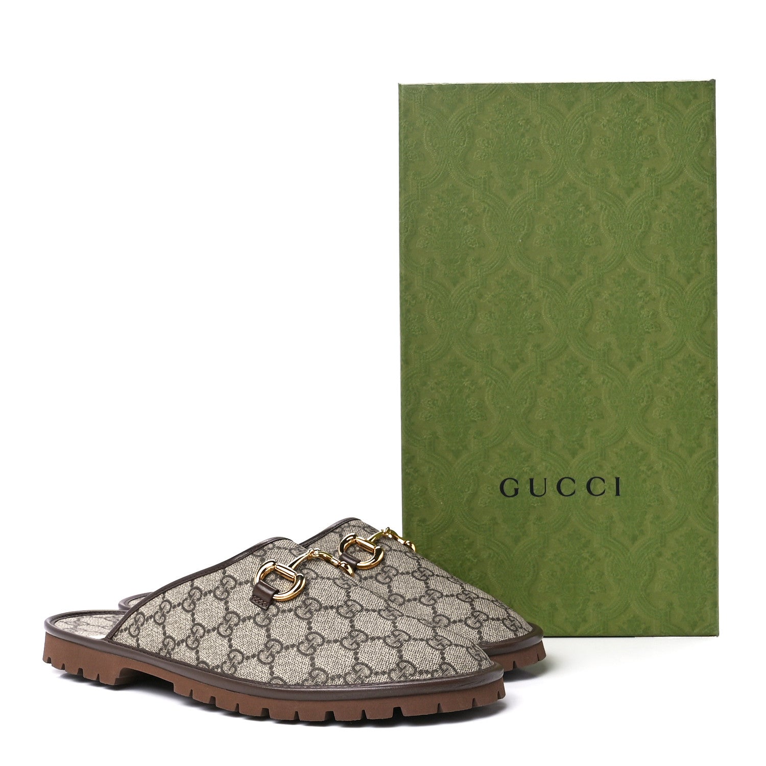 Gucci GG Supreme Monogram Granada Kid Mens Horsebit Lug Sole Mules 9 Beige Ebony New Acero 9 of 9