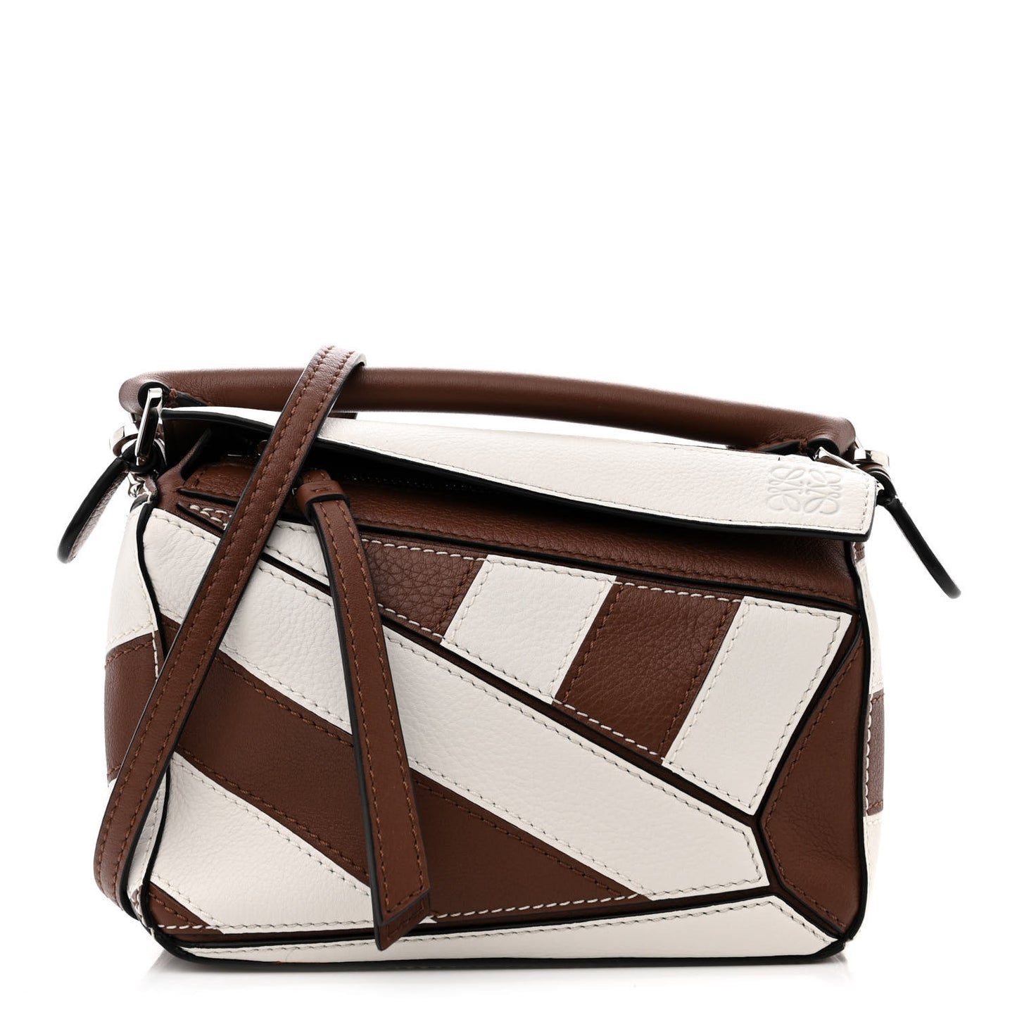 Calfskin Rugby Mini Puzzle Bag Brunette Soft White