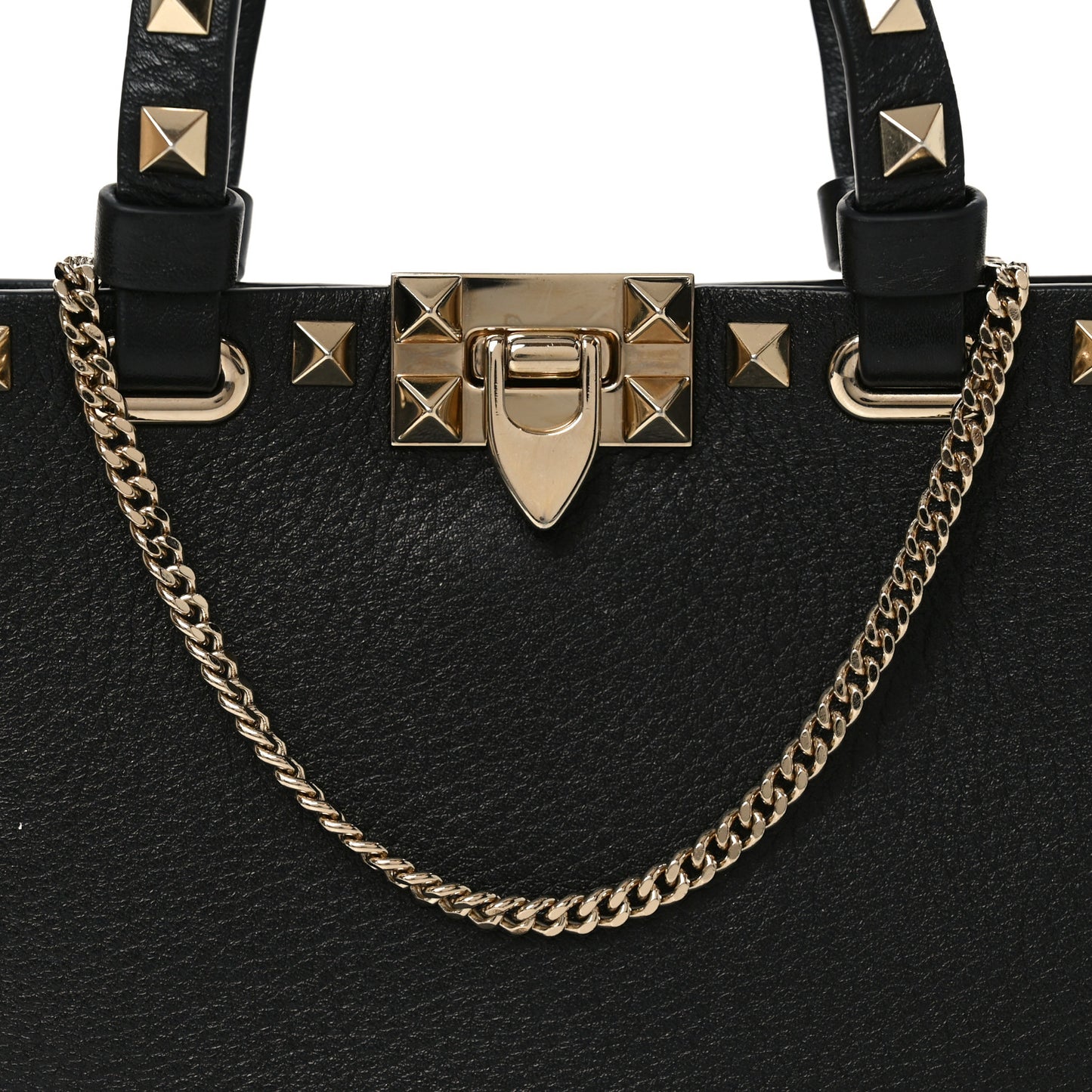 Grainy Calfskin Mini Rockstud Shopping Bag Black