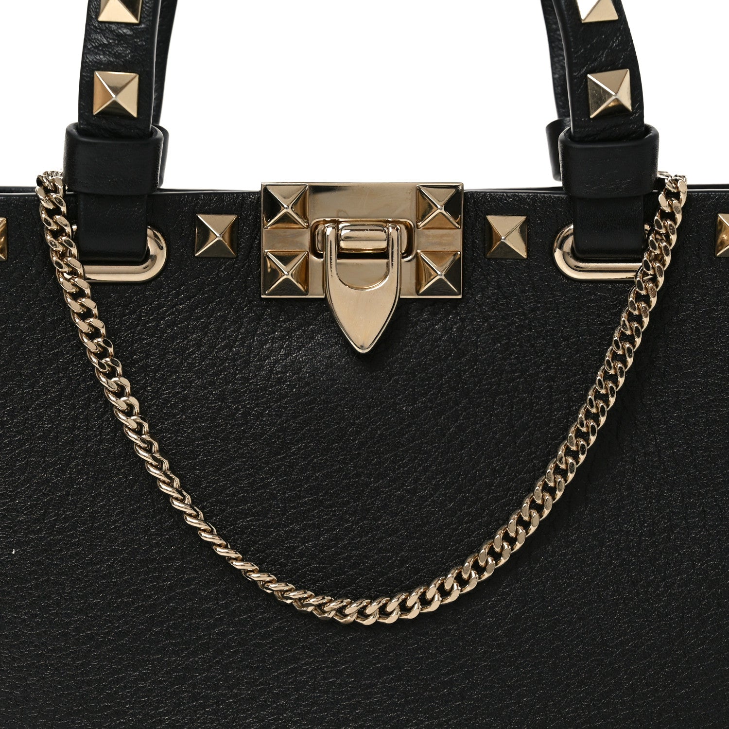 Valentino Garavani Grainy Calfskin Mini Rockstud Shopping Bag Black 5 of 9