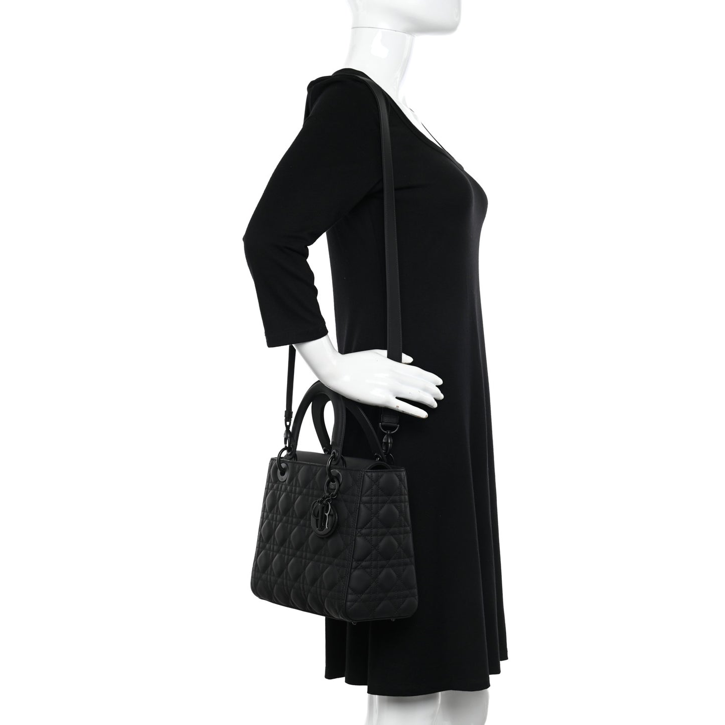 Ultra Matte Calfskin Cannage Medium Lady Dior Black
