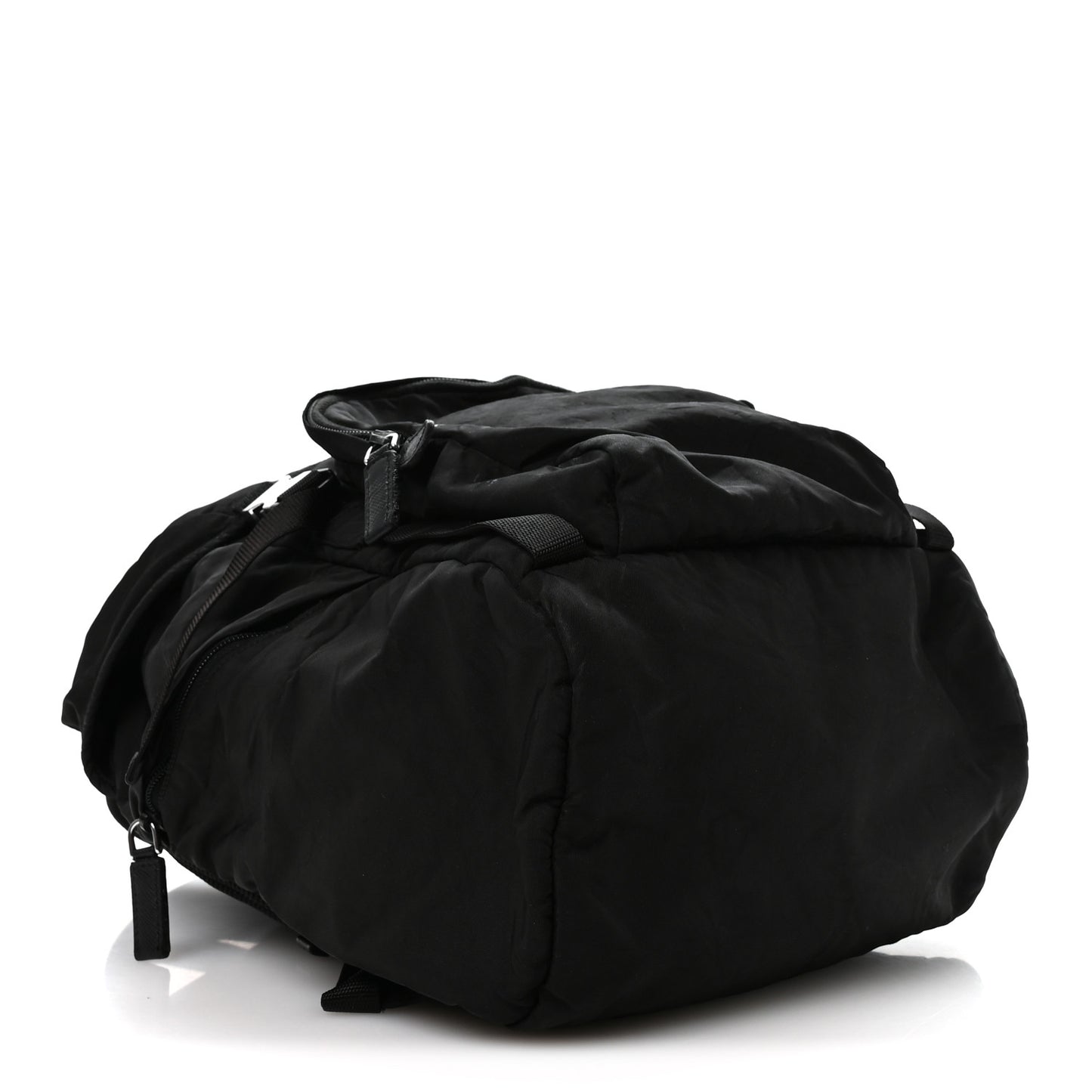 Re-Nylon Saffiano Logo Double Buckle Backpack Black