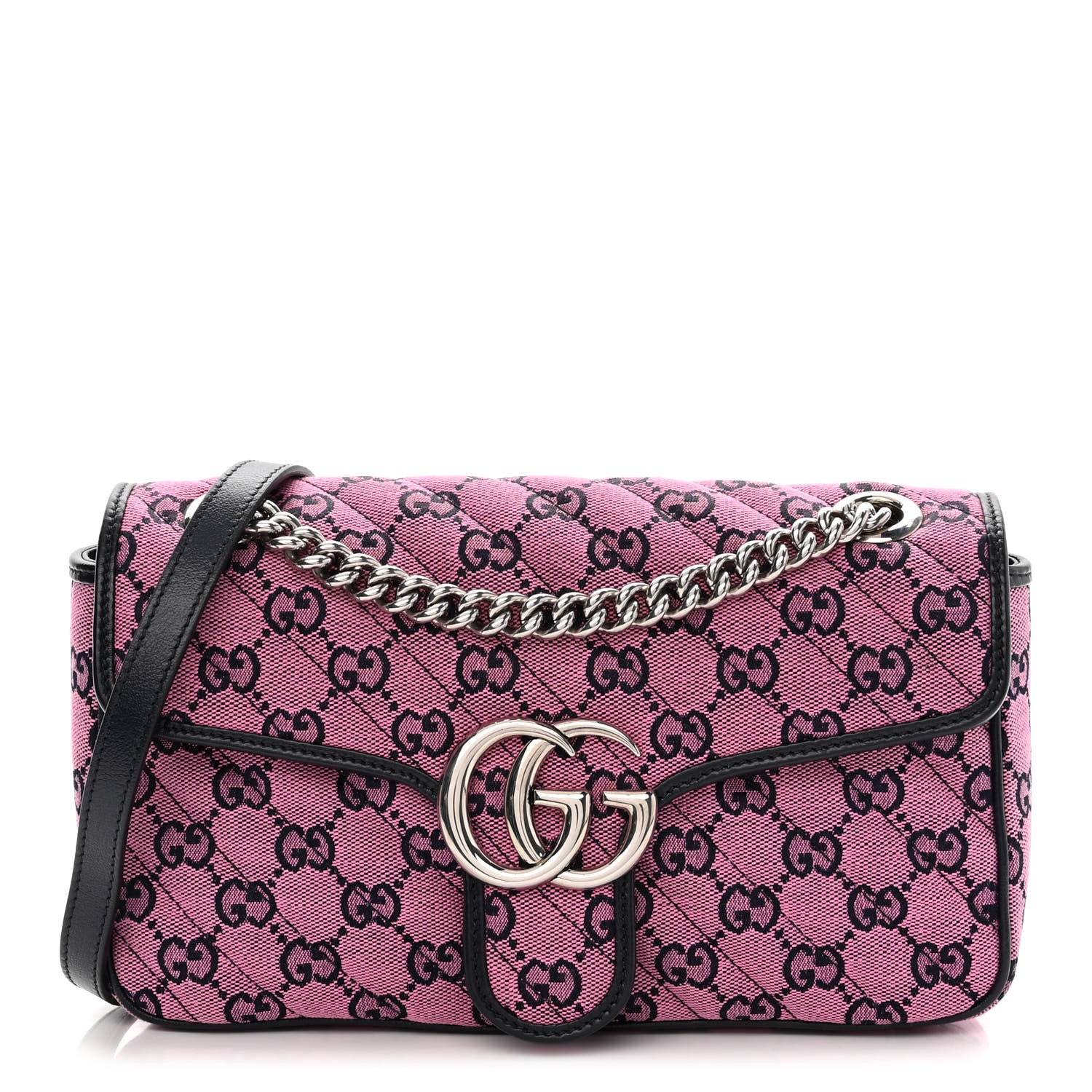 Gucci Monogram Multicolor Matelasse Diagonal Small GG Marmont Shoulder Bag Pink Blue 1 of 10