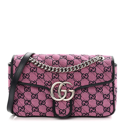 Gucci Monogram Multicolor Matelasse Diagonal Small GG Marmont Shoulder Bag Pink Blue 1 of 10