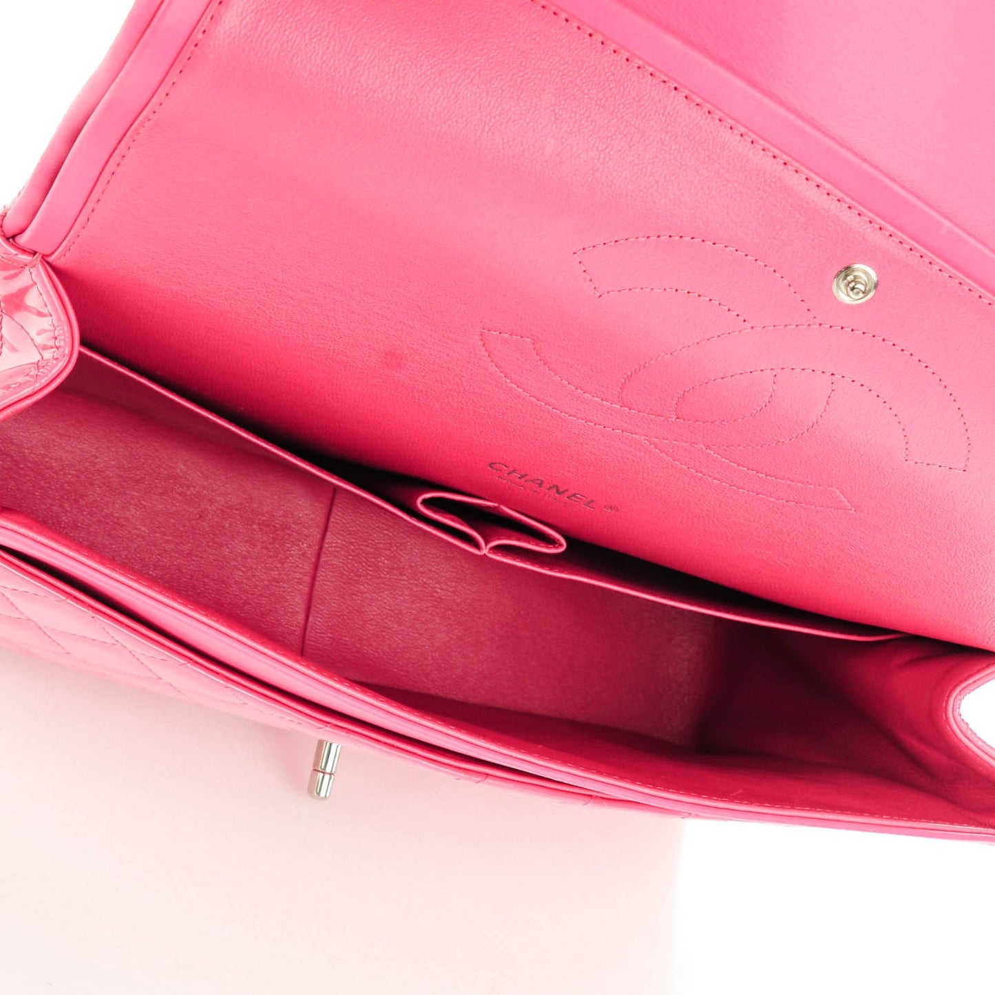 Patent Maxi Quilted Double Flap Dark Pink