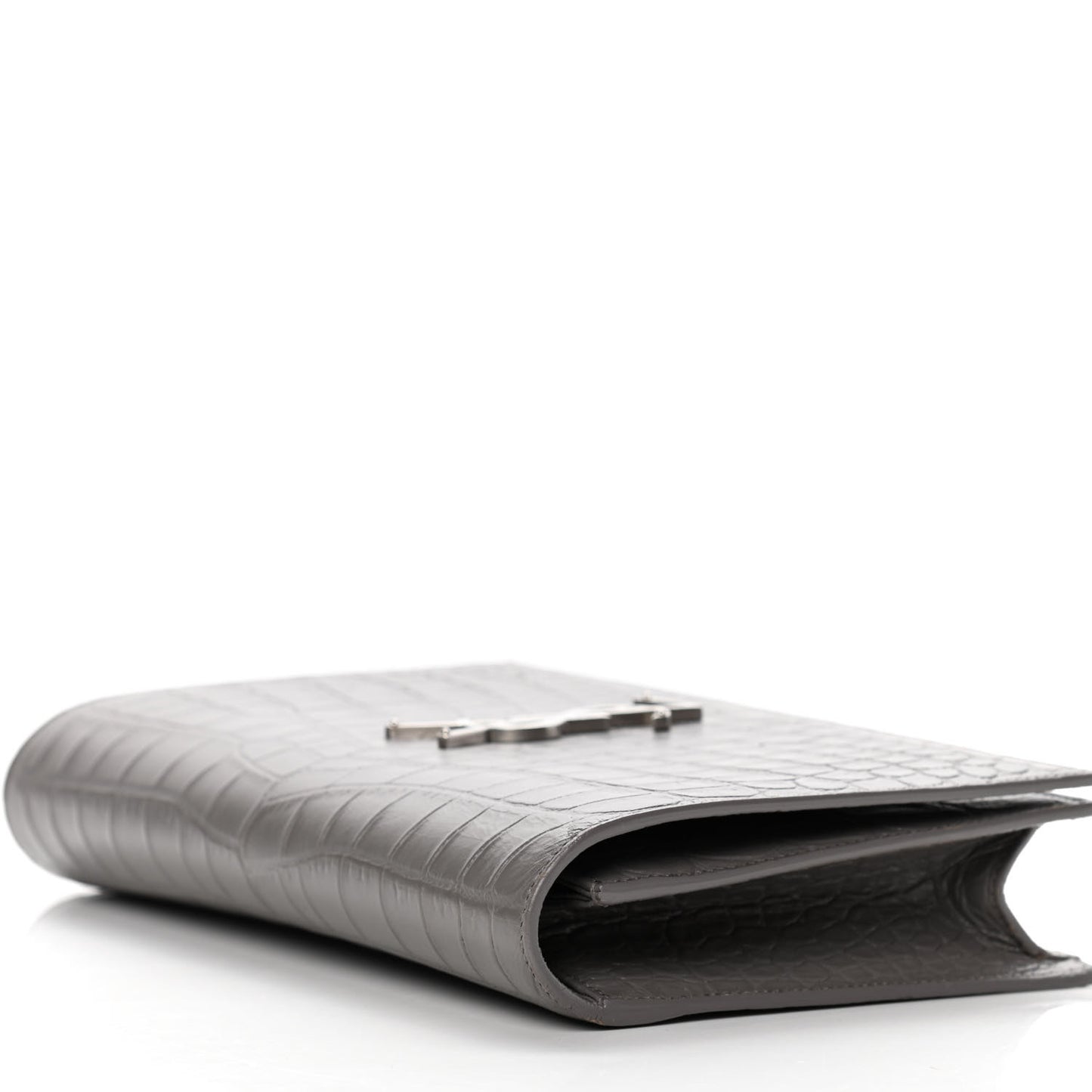 Crocodile Embossed Classic Kate Monogram Clutch Fog