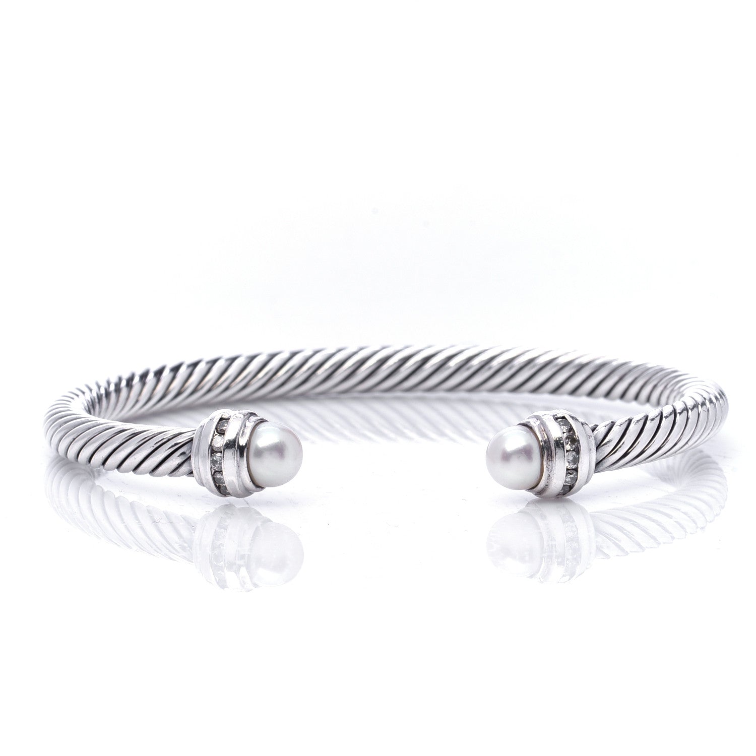 David Yurman Sterling Silver Diamond Pearl 5mm Cable Classics Princess Bracelet 4 of 6