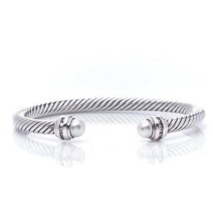 David Yurman Sterling Silver Diamond Pearl 5mm Cable Classics Princess Bracelet 4 of 6