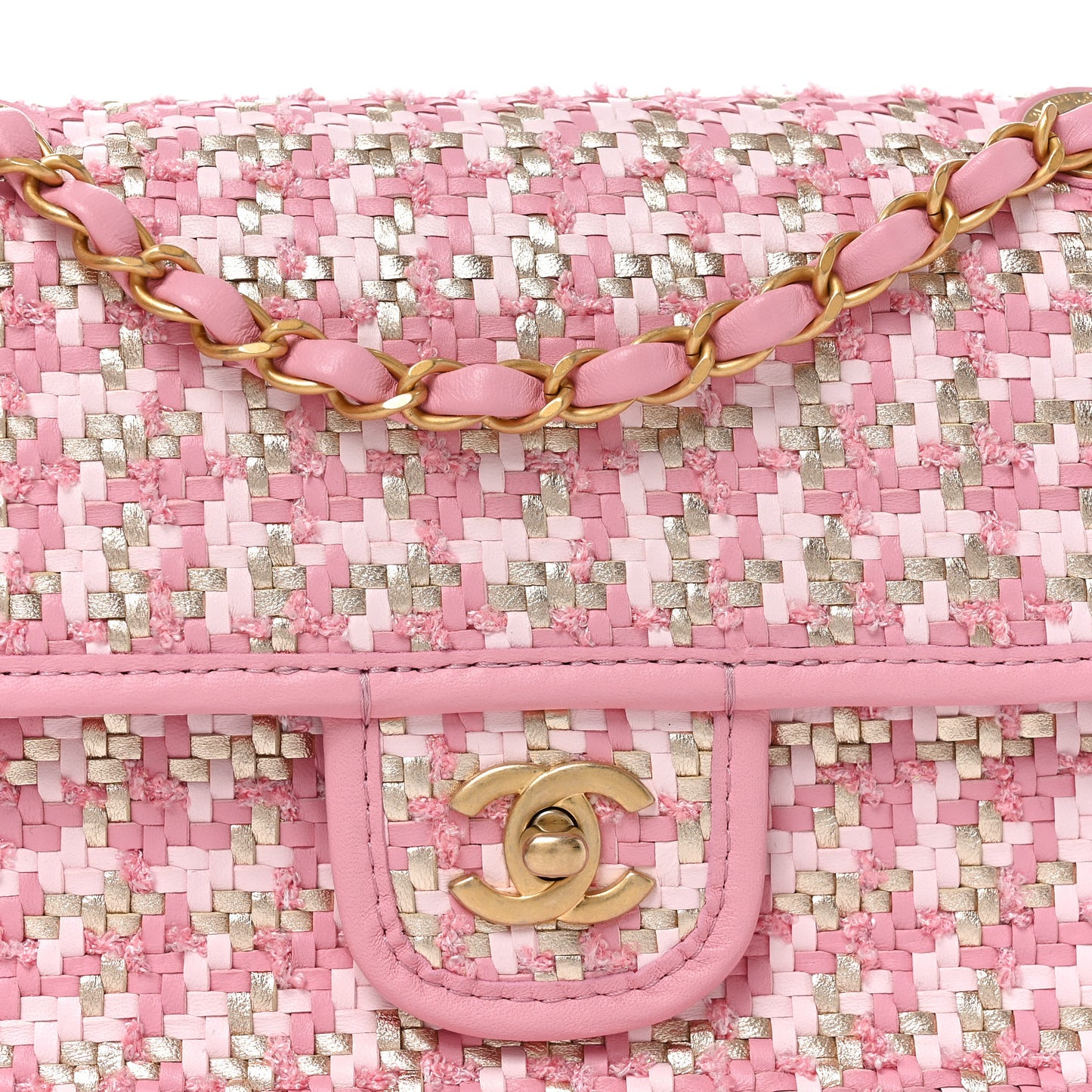 Metallic Lambskin Viscose Woven Flap Pink Gold