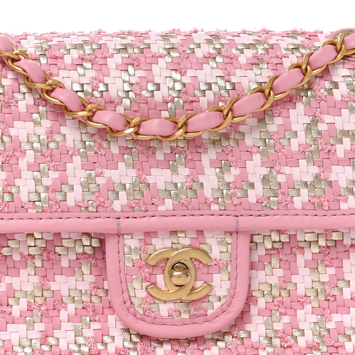 Chanel Metallic Lambskin Viscose Woven Flap Pink Gold 8 of 11