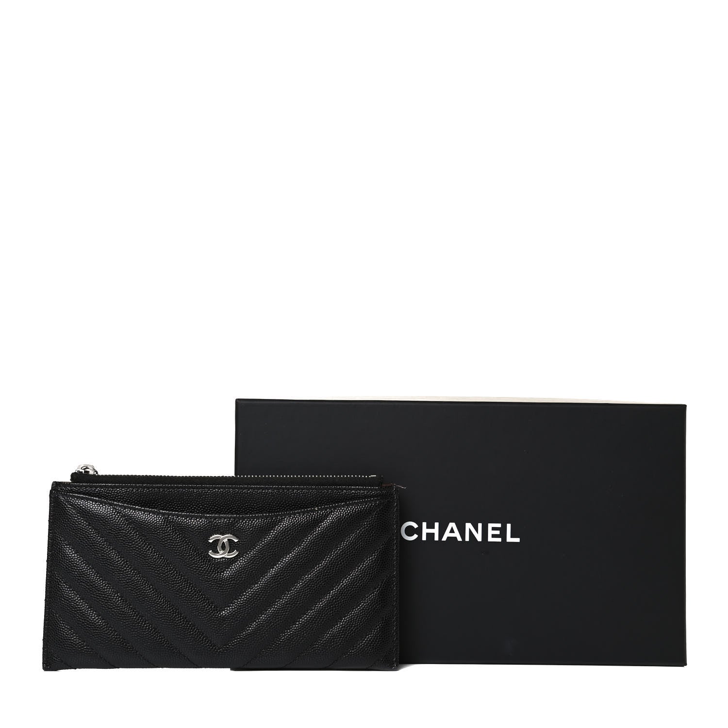Chanel Caviar Chevron Quilted Zip Pouch Black 11 of 11