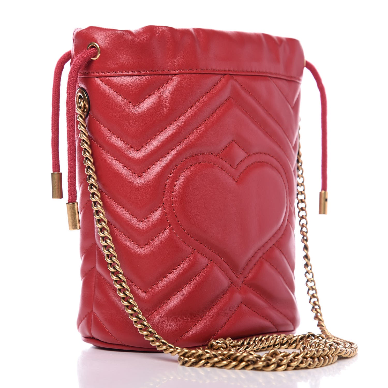 Gucci Calfskin Matelasse Mini GG Marmont 2.0 Bucket Bag Hibiscus Red 3 of 9