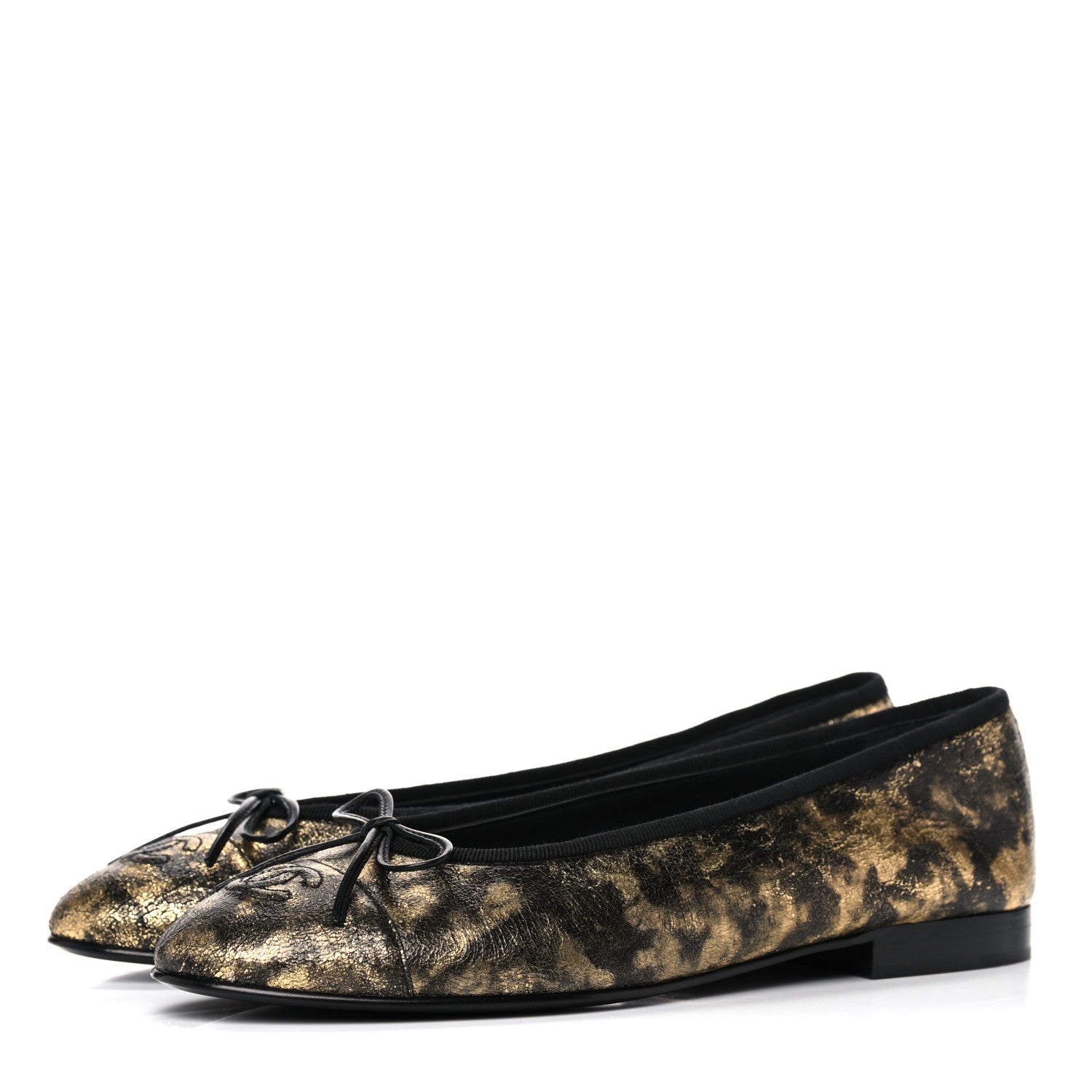 Chanel Laminated Goatskin Cap Toe CC Ballerina Flats 39 Gold 3 of 9