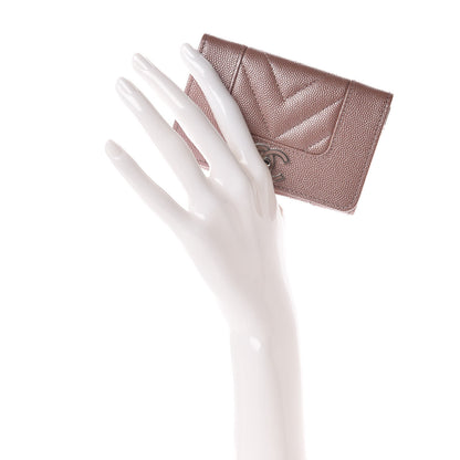 Chanel Metallic Caviar Chevron Quilted Vintage Mademoiselle Card Holder Pink 2 of 11