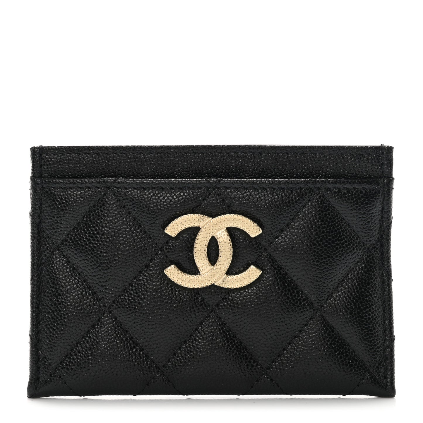 Caviar Quilted Studded CC Card Holder Black