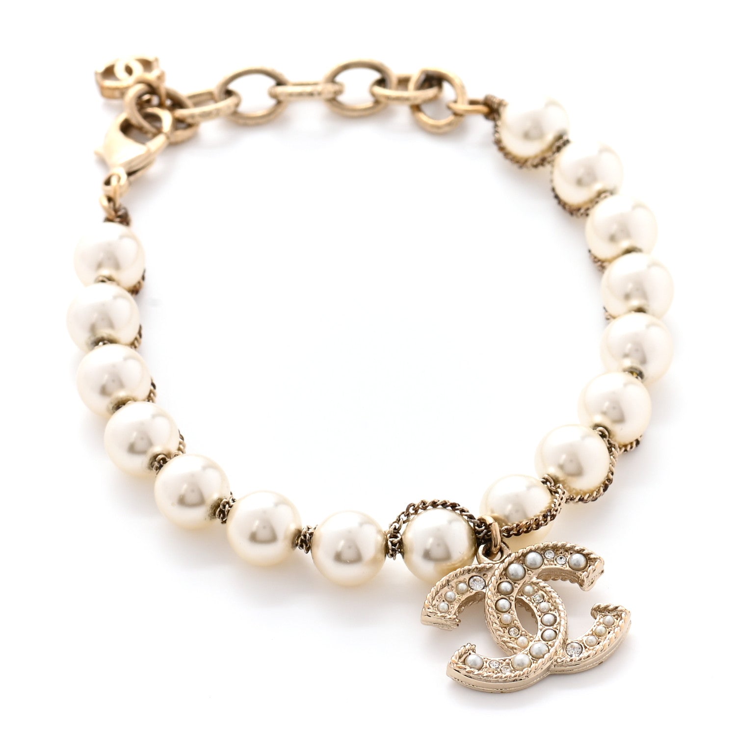 Chanel Pearl Crystal CC Bracelet Gold 1 of 4