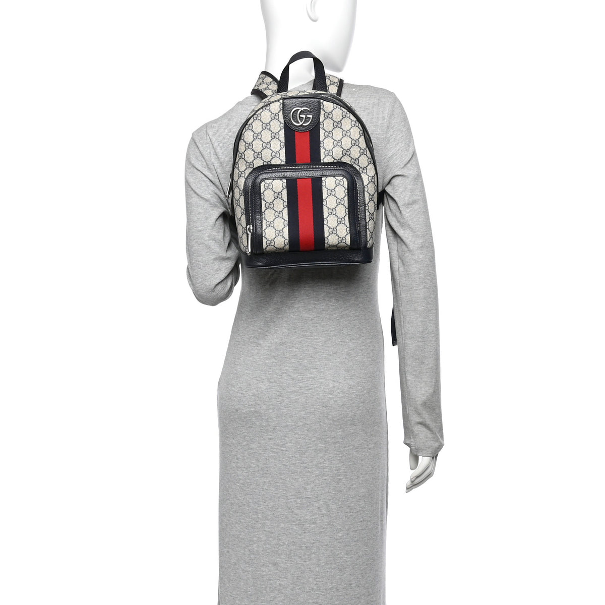 GG Supreme Monogram Textured Dollar Calfskin Web Small Ophidia Day Backpack Beige Blue Black