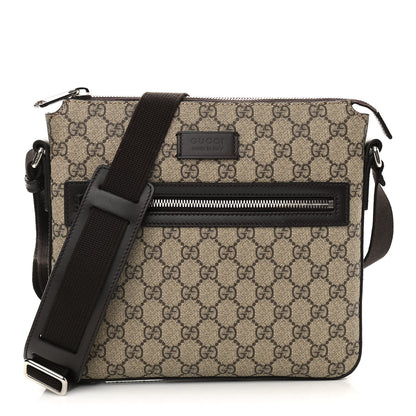 Gucci GG Supreme Monogram Selleria Calfskin Small Flat Messenger Bag Beige Ebony Cocoa Marrone Scuro 1 of 10