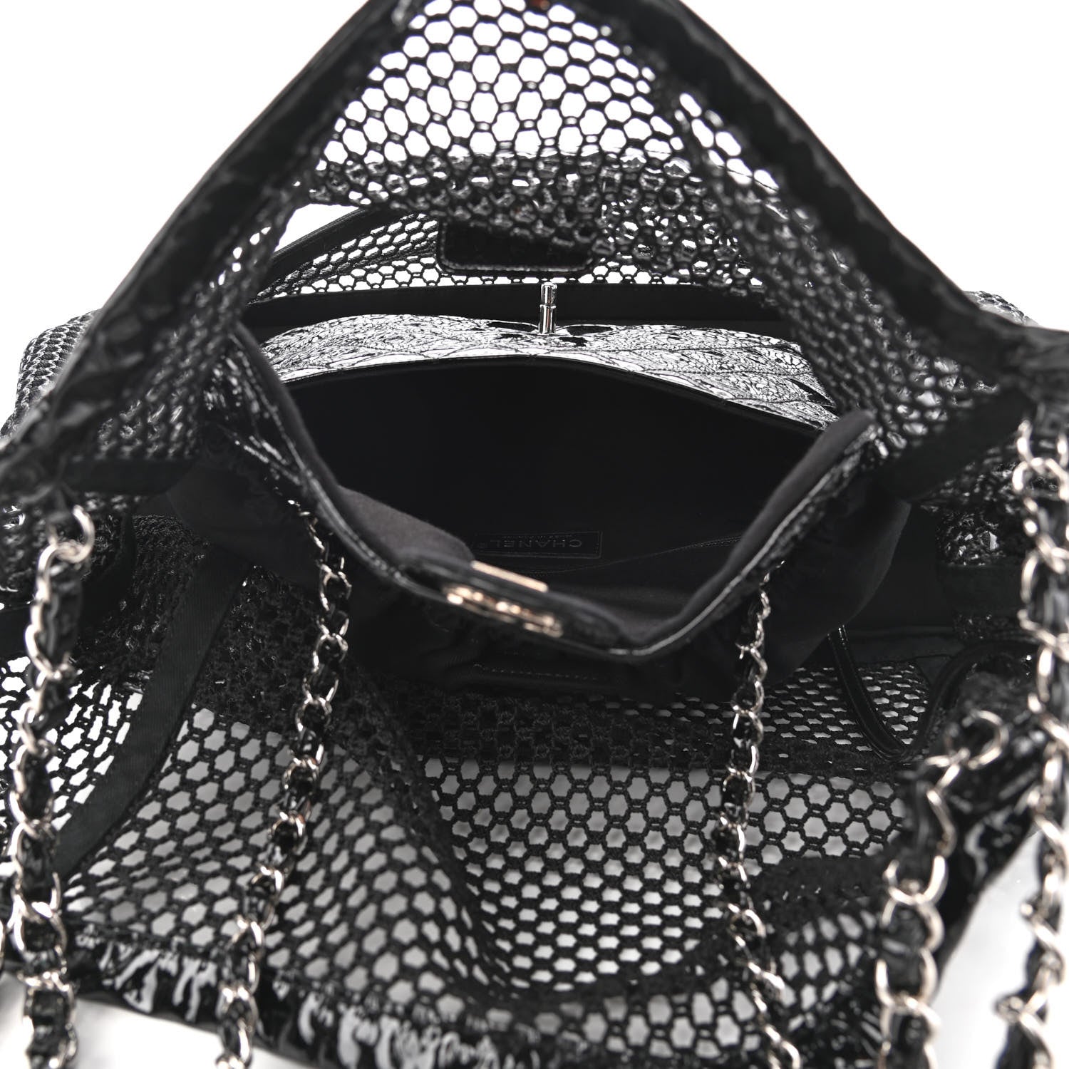 Chanel Patent Net Large La Madrague Tote Black 5 of 10
