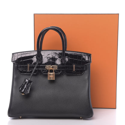 Hermes Taurillon Novillo Shiny Niloticus Crocodile Birkin Touch 25 Black 42 of 42