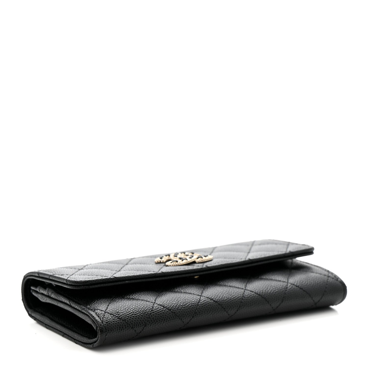 Chanel Caviar Quilted Crystal CC Large Gusset Flap Wallet Black 4 of 9