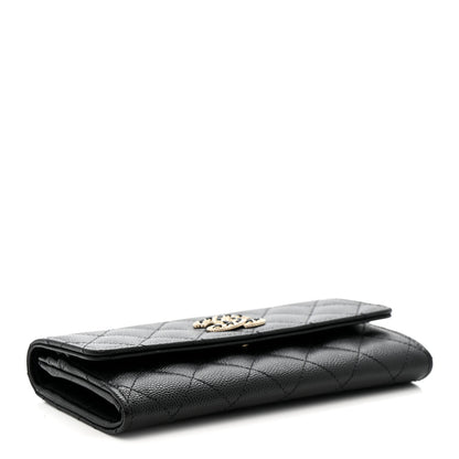 Chanel Caviar Quilted Crystal CC Large Gusset Flap Wallet Black 4 of 9